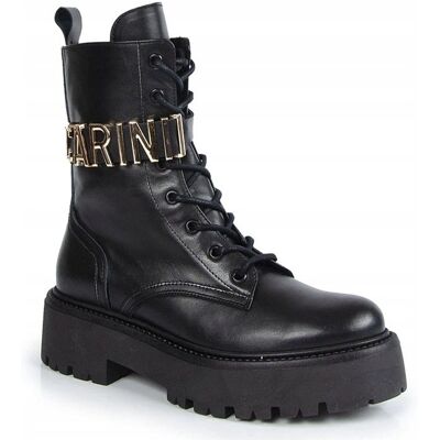 Czarne Botki Trapery Workery Carinii B9874 Skóra Czarne Botki Trapery Workery Carinii B9874 Skóra
