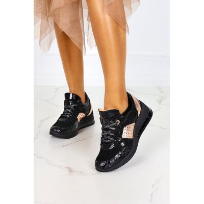 Czarne sneakersy na koturnie buty sportowe sznurowane polska skóra Casu 7862/1910/19/8091465/272-41 Czarne sneakersy na koturnie buty sportowe sznurowane polska skóra Casu 7862/1910/19/8091465/272-41