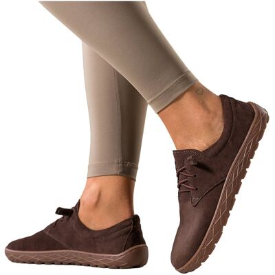 Czekoladowe buty barefoot skórzane damskie szerokie na elastycznej płaskiej podeszwie elastyczne czekoladowe sznurówki PRODUKT POLSKI Casu 89810-36 Czekoladowe buty barefoot skórzane damskie szerokie na elastycznej płaskiej podeszwie elastyczne czekoladowe sznurówki PRODUKT POLSKI Casu 89810-36
