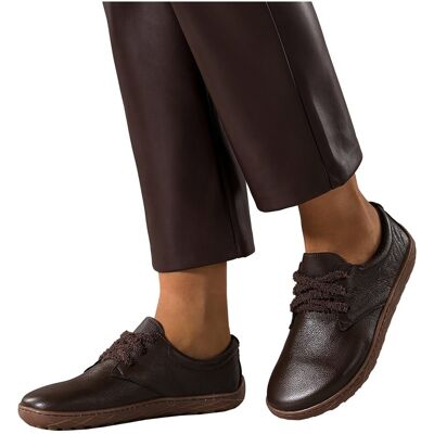 Czekoladowe buty barefoot skórzane damskie szerokie na elastycznej płaskiej podeszwie puszyste sznurówki PRODUKT POLSKI Casu 89811-39 Czekoladowe buty barefoot skórzane damskie szerokie na elastycznej płaskiej podeszwie puszyste sznurówki PRODUKT POLSKI Casu 89811-39