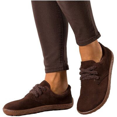 Czekoladowe buty barefoot skórzane zamszowe damskie szerokie na elastycznej płaskiej podeszwie puszyste sznurówki PRODUKT POLSKI Casu 89811-37 Czekoladowe buty barefoot skórzane zamszowe damskie szerokie na elastycznej płaskiej podeszwie puszyste sznurówki PRODUKT POLSKI Casu 89811-37