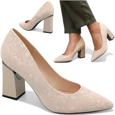 Czółenka Damskie na Słupku 8cm Wsuwane Półbuty Eleganckie Beżowe Vinceza 39 Czółenka Damskie na Słupku 8cm Wsuwane Półbuty Eleganckie Beżowe Vinceza 39