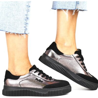 Damskie Sneakersy Skórzane Filippo 7123 Gun Metaliczne Damskie Sneakersy Skórzane Filippo 7123 Gun Metaliczne