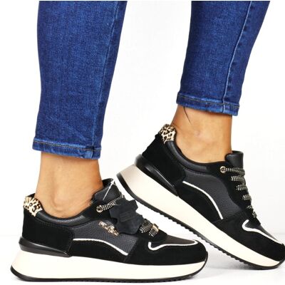 Damskie Sneakersy Skórzane na Grubej Podeszwie Filippo 7103 Czarne Damskie Sneakersy Skórzane na Grubej Podeszwie Filippo 7103 Czarne