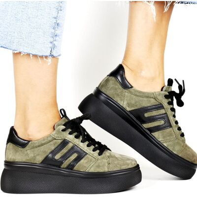Damskie Sneakersy Skórzane Półbutyna Grubej Podeszwie Filippo 7175 Khaki Damskie Sneakersy Skórzane Półbutyna Grubej Podeszwie Filippo 7175 Khaki