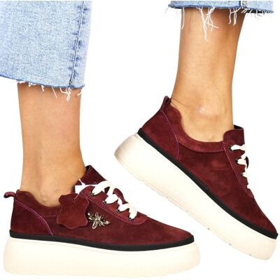 DAMSKIE SNEAKERSY SKÓRZANE TRAMPKI NA PLATFORMIE Z PSZCZÓŁKA VINCEZA 41495 BORDOWE DAMSKIE SNEAKERSY SKÓRZANE TRAMPKI NA PLATFORMIE Z PSZCZÓŁKA VINCEZA 41495 BORDOWE