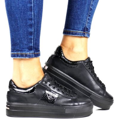 Damskie Trampki Sneakersy Na Grubej Podeszwie Ze Skóry Filippo 4707 Czarne Damskie Trampki Sneakersy Na Grubej Podeszwie Ze Skóry Filippo 4707 Czarne