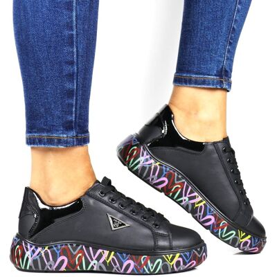 Damskie Trampki Sneakersy Ze Skóry Na Grubej Podeszwie Filippo 4480 Czarne Multikolor Damskie Trampki Sneakersy Ze Skóry Na Grubej Podeszwie Filippo 4480 Czarne Multikolor