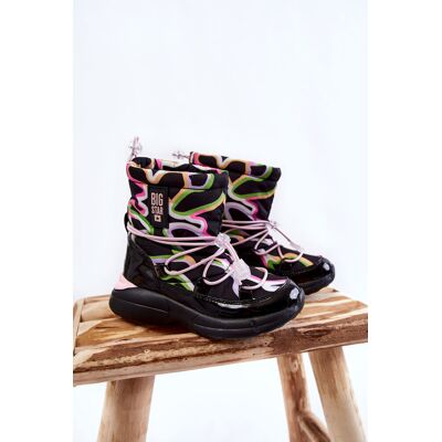 Dziecięce Botki Śniegowce W Print Big Star KK374099 Czarno-Różowe-33 Dziecięce Botki Śniegowce W Print Big Star KK374099 Czarno-Różowe-33