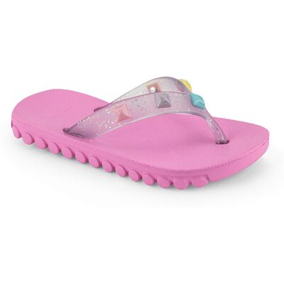 Dziewczęce japonki z pinami różowe Bibi Shoes r.33/34 Dziewczęce japonki z pinami różowe Bibi Shoes r.33/34