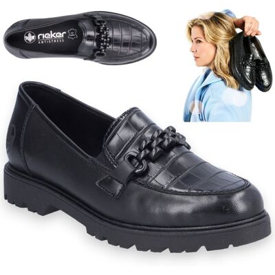 Eleganckie damskie buty ze skóry licowej mokasyny RIEKER Lordsy czarne 41 Eleganckie damskie buty ze skóry licowej mokasyny RIEKER Lordsy czarne 41