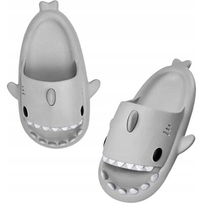 Bezmarkowe GRUBE KLAPKI NA BASEN REKINY ANTYPOŚLIZGOWE KAPCIE SHARK SZARE 31-32 Bezmarkowe GRUBE KLAPKI NA BASEN REKINY ANTYPOŚLIZGOWE KAPCIE SHARK SZARE 31-32