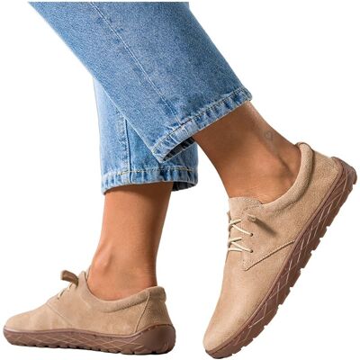 Jasnobeżowe buty barefoot skórzane damskie szerokie na elastycznej płaskiej podeszwie elastyczne jasnobeżowe sznurówki PRODUKT POLSKI Casu 89810-37 Jasnobeżowe buty barefoot skórzane damskie szerokie na elastycznej płaskiej podeszwie elastyczne jasnobeżowe sznurówki PRODUKT POLSKI Casu 89810-37