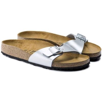 Klapki damskie Birkenstock Madrid Birko-Flor Silver srebrne regular szerokie (0040411) Klapki damskie Birkenstock Madrid Birko-Flor Silver srebrne regular szerokie (0040411)
