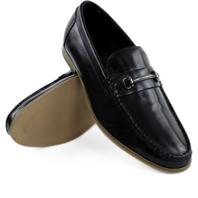 Solier Loafersy męskie skórzane z klamrą czarne rozmiar 46 Solier Loafersy męskie skórzane z klamrą czarne rozmiar 46
