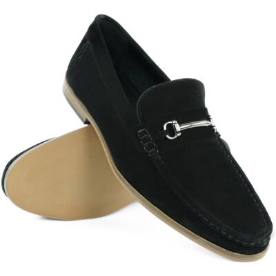 Solier Loafersy męskie z naturalnego zamszu czarne rozmiar 43 Solier Loafersy męskie z naturalnego zamszu czarne rozmiar 43