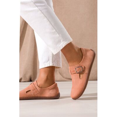 Morelowe Buty Barefoot Skórzane Damskie Szerokie Na Elastycznej Płaskiej Podeszwie Wycięta Cholewka Klamra Produkt Polski Casu N1261-36 Morelowe Buty Barefoot Skórzane Damskie Szerokie Na Elastycznej Płaskiej Podeszwie Wycięta Cholewka Klamra Produkt Polski Casu N1261-36