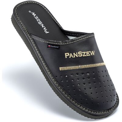 PanSzew Kapcie Męskie SKÓRZANE Klasyczne Pantofle Domowe POLSKIE Czarne 40-46 PanSzew Kapcie Męskie SKÓRZANE Klasyczne Pantofle Domowe POLSKIE Czarne 40-46