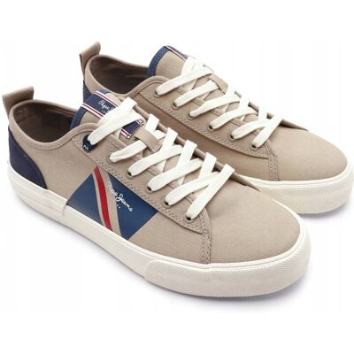 Pepe Jeans Allen Flag Trampki Męskie Brązowe ze Skórą 40 Awe Pepe Jeans Allen Flag Trampki Męskie Brązowe ze Skórą 40 Awe