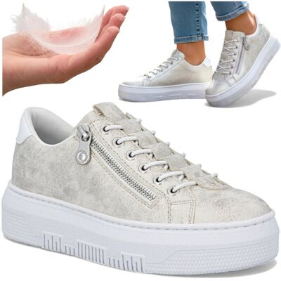 Półbuty Damskie RIEKER Sneakersy Eleganckie na Platformie Lekkie Złote 40 Półbuty Damskie RIEKER Sneakersy Eleganckie na Platformie Lekkie Złote 40