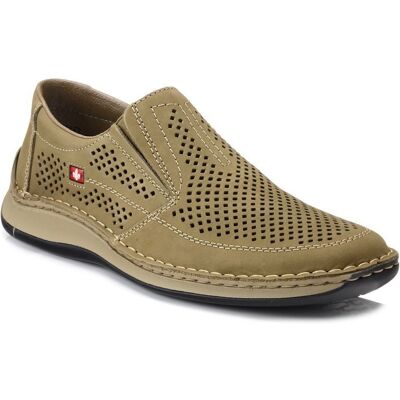 Półbuty męskie Rieker 05277-64 skórzane wsuwane ażurowe khaki-46 Półbuty męskie Rieker 05277-64 skórzane wsuwane ażurowe khaki-46