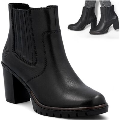 Rieker Botki Damskie SKÓRZANE Wygodne na Klocku Eleganckie Modne Czarne Zamek 37 Rieker Botki Damskie SKÓRZANE Wygodne na Klocku Eleganckie Modne Czarne Zamek 37