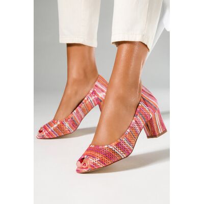 Różowe czółenka ażurowe peep toe damskie na ozdobnym słupku Casu D24X17-O-39 Różowe czółenka ażurowe peep toe damskie na ozdobnym słupku Casu D24X17-O-39