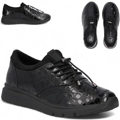 SKÓRZANE Sneakersy Damskie FILIPPO Platforma Czarne Eleganckie Lakier 37 SKÓRZANE Sneakersy Damskie FILIPPO Platforma Czarne Eleganckie Lakier 37