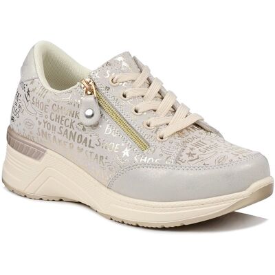 Sneakersy damskie skórzane beżowe S.Barski LR61-7081 półbuty na koturnie-38 Sneakersy damskie skórzane beżowe S.Barski LR61-7081 półbuty na koturnie-38