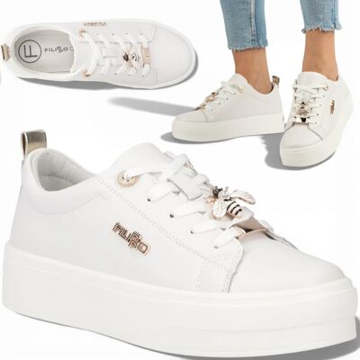 Sneakersy Damskie SKÓRZANE FILIPPO Wygodne Białe Półbuty na Platformie 39 Sneakersy Damskie SKÓRZANE FILIPPO Wygodne Białe Półbuty na Platformie 39