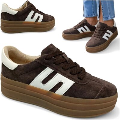 Sneakersy Damskie SKÓRZANE Wygodne Półbuty Brązowe na Platformie Vinceza 40 Sneakersy Damskie SKÓRZANE Wygodne Półbuty Brązowe na Platformie Vinceza 40