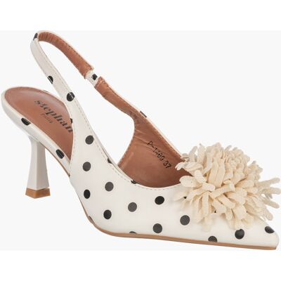 Inny producent Szpilki Damskie Ekoskóra Czółenka Slingback z Kwiatem Eleganckie Białe W Kropki 40 Inny producent Szpilki Damskie Ekoskóra Czółenka Slingback z Kwiatem Eleganckie Białe W Kropki 40
