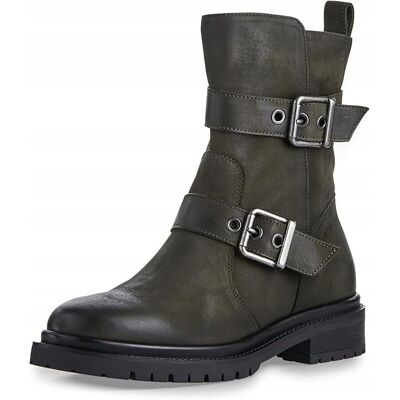 Tamaris KHAKI BOTKI Z SKÓRY NATURALNEJ Z KLAMRAMI 37 6cA Tamaris KHAKI BOTKI Z SKÓRY NATURALNEJ Z KLAMRAMI 37 6cA