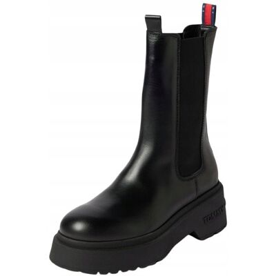 Tommy Hilfiger CZARNE BOTKI Z SKÓRY NATURALNEJ NA PLATFORMIE 37 U1A Tommy Hilfiger CZARNE BOTKI Z SKÓRY NATURALNEJ NA PLATFORMIE 37 U1A