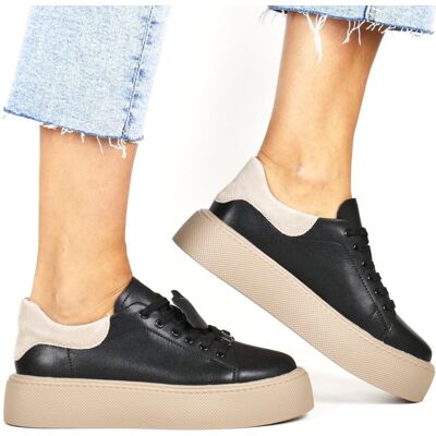 TRAMPKI DAMSKIE ZE SKÓRY SNEAKERSY FILIPPO 6119 CZARNE Z BEŻOWĄ PODESZWĄ TRAMPKI DAMSKIE ZE SKÓRY SNEAKERSY FILIPPO 6119 CZARNE Z BEŻOWĄ PODESZWĄ
