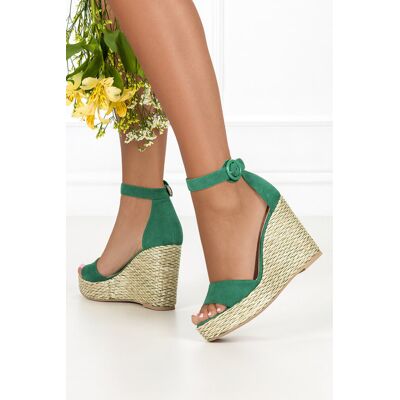 Zielone sandały skórzane damskie espadryle na ozdobnym koturnie PRODUKT POLSKI Casu 2339-40 Zielone sandały skórzane damskie espadryle na ozdobnym koturnie PRODUKT POLSKI Casu 2339-40