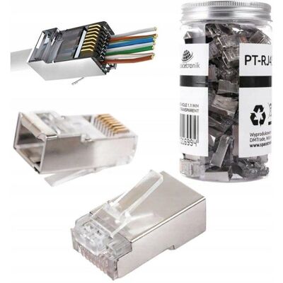 Spacetronik 100 X Wtyki Rj45 Pass Ftp Przelotowe Rj-45 Przelotowy Ekranowany Rj Pudełko Spacetronik 100 X Wtyki Rj45 Pass Ftp Przelotowe Rj-45 Przelotowy Ekranowany Rj Pudełko