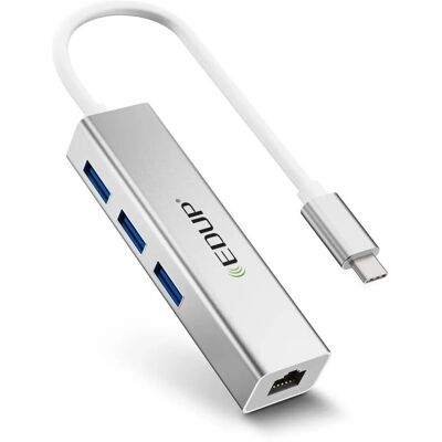 Adapter Hub Usb-C Karta Sieciowa Lan Rj45 3x Usb 3.0 10/100/1000mbps Silver Edup Ep-9801 Adapter Hub Usb-C Karta Sieciowa Lan Rj45 3x Usb 3.0 10/100/1000mbps Silver Edup Ep-9801