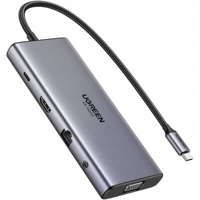 Hub Usb-C Ugreen Cm639, Hdmi, Vga, 2x Usb-C 3.2 10gbps, 2x Usb, Sd/tf, Rj45 Hub Usb-C Ugreen Cm639, Hdmi, Vga, 2x Usb-C 3.2 10gbps, 2x Usb, Sd/tf, Rj45