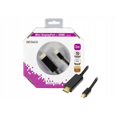 Kabel Deltaco mini DisplayPort - HDMI - kabel, 3 m, czarny Kabel Deltaco mini DisplayPort - HDMI - kabel, 3 m, czarny