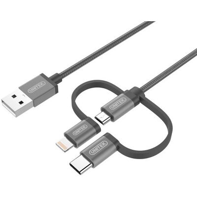 Unitek Kabel microUSB/USB-C/Lightning MFI Y-C4036AGY, 1m Unitek Kabel microUSB/USB-C/Lightning MFI Y-C4036AGY, 1m