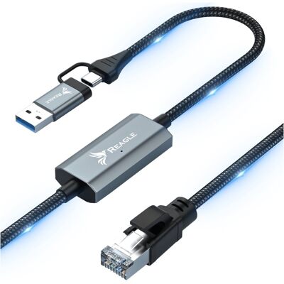 Reagle Kabel Sieciowy 5m Ethernet 2w1 Usb-C Usb-A do Przewód Lan Rj45 2,5 Gb/s Reagle Kabel Sieciowy 5m Ethernet 2w1 Usb-C Usb-A do Przewód Lan Rj45 2,5 Gb/s