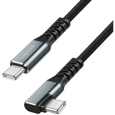 Kabel USB 3.2 Gen2 LogiLink CU0272 USB-C - USB-C, M/M, 10 Gb/s, 100 W, 4K, kątowy, czarny, 1,5m Kabel USB 3.2 Gen2 LogiLink CU0272 USB-C - USB-C, M/M, 10 Gb/s, 100 W, 4K, kątowy, czarny, 1,5m