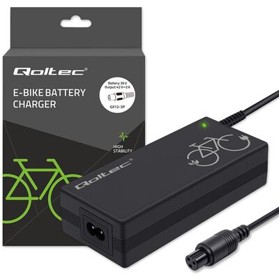 Qoltec Ładowarka do roweru elektrycznego 36V 42V 2A GX12-3Pin +kabel zasilający Qoltec Ładowarka do roweru elektrycznego 36V 42V 2A GX12-3Pin +kabel zasilający