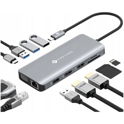 Inny producent Stacja Dokująca Adapter Usb-C 3 Monitory Hdmi 4K Lan Rj45 Pd Sd/Tf Novoo Inny producent Stacja Dokująca Adapter Usb-C 3 Monitory Hdmi 4K Lan Rj45 Pd Sd/Tf Novoo
