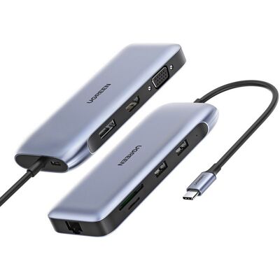 Ugreen Wielofunkcyjny Hub 9w1 Usb Typ C - Hdmi, Dp, Vga, 2 X Usb, Rj45 Ethernet, Czytnik Kart Sd/tf, Usb Typ C Pd 100w Szary (Cm274) Ugreen Wielofunkcyjny Hub 9w1 Usb Typ C - Hdmi, Dp, Vga, 2 X Usb, Rj45 Ethernet, Czytnik Kart Sd/tf, Usb Typ C Pd 100w Szary (Cm274)