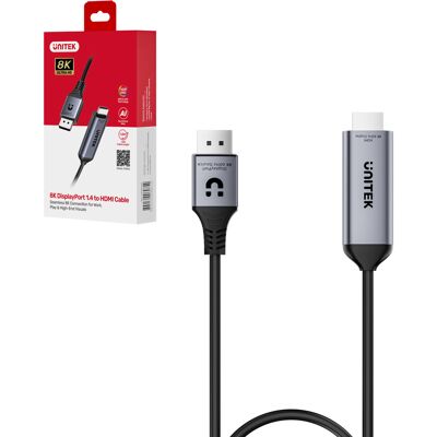 Unitek Kabel Displayport 1.4 Na Hdmi 2.1 8k@60hz Hdr Dsc V1.2a 1,8m Unitek Kabel Displayport 1.4 Na Hdmi 2.1 8k@60hz Hdr Dsc V1.2a 1,8m