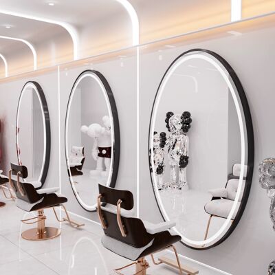 ENZO Konsola Konsoleta Fryzjerska Barberska Kosmetyczna Lustro Led 180x90 Pro Czarne Okrągłe ENZO Konsola Konsoleta Fryzjerska Barberska Kosmetyczna Lustro Led 180x90 Pro Czarne Okrągłe