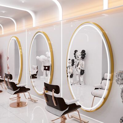 ENZO Konsola Konsoleta Fryzjerska Barberska Kosmetyczna Lustro Led 180x90 Pro Złote Okrągłe ENZO Konsola Konsoleta Fryzjerska Barberska Kosmetyczna Lustro Led 180x90 Pro Złote Okrągłe