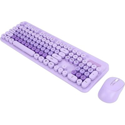 Inny producent Klawiatura Zestaw Bezprzewodowy Mysz Okrągłe Klawisze Retro Fioletowy Cichy Inny producent Klawiatura Zestaw Bezprzewodowy Mysz Okrągłe Klawisze Retro Fioletowy Cichy